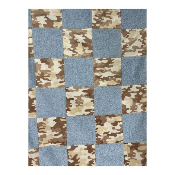Cocalo Baby Blanket Blue Tan Camo Patchwork Checkerboard Nursery Soft Camouflage - Picture 2 of 6
